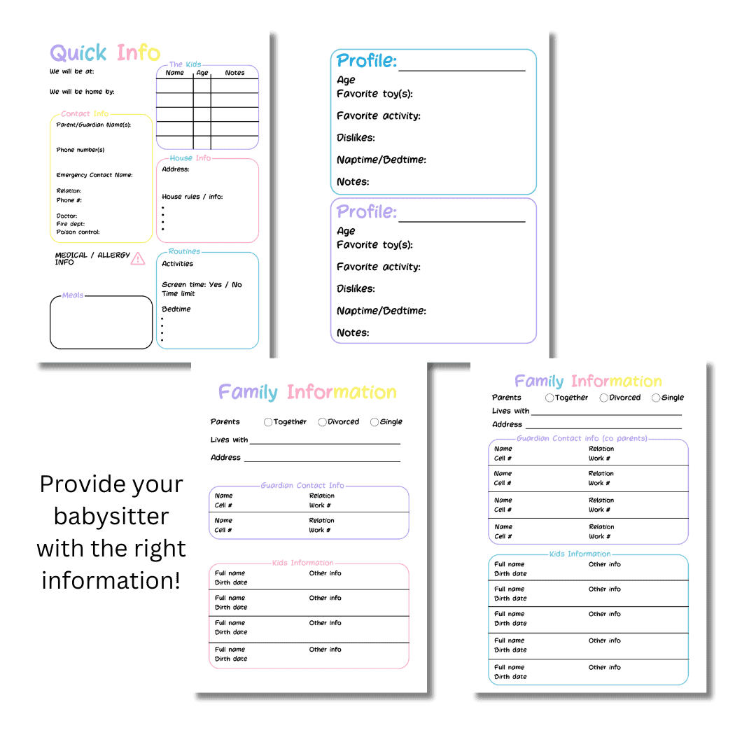Babysitter Binder Printable in Rainbow - Image 3