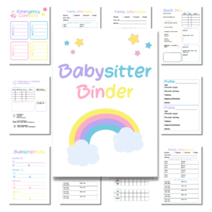 Babysitter Binder printable in rainbow