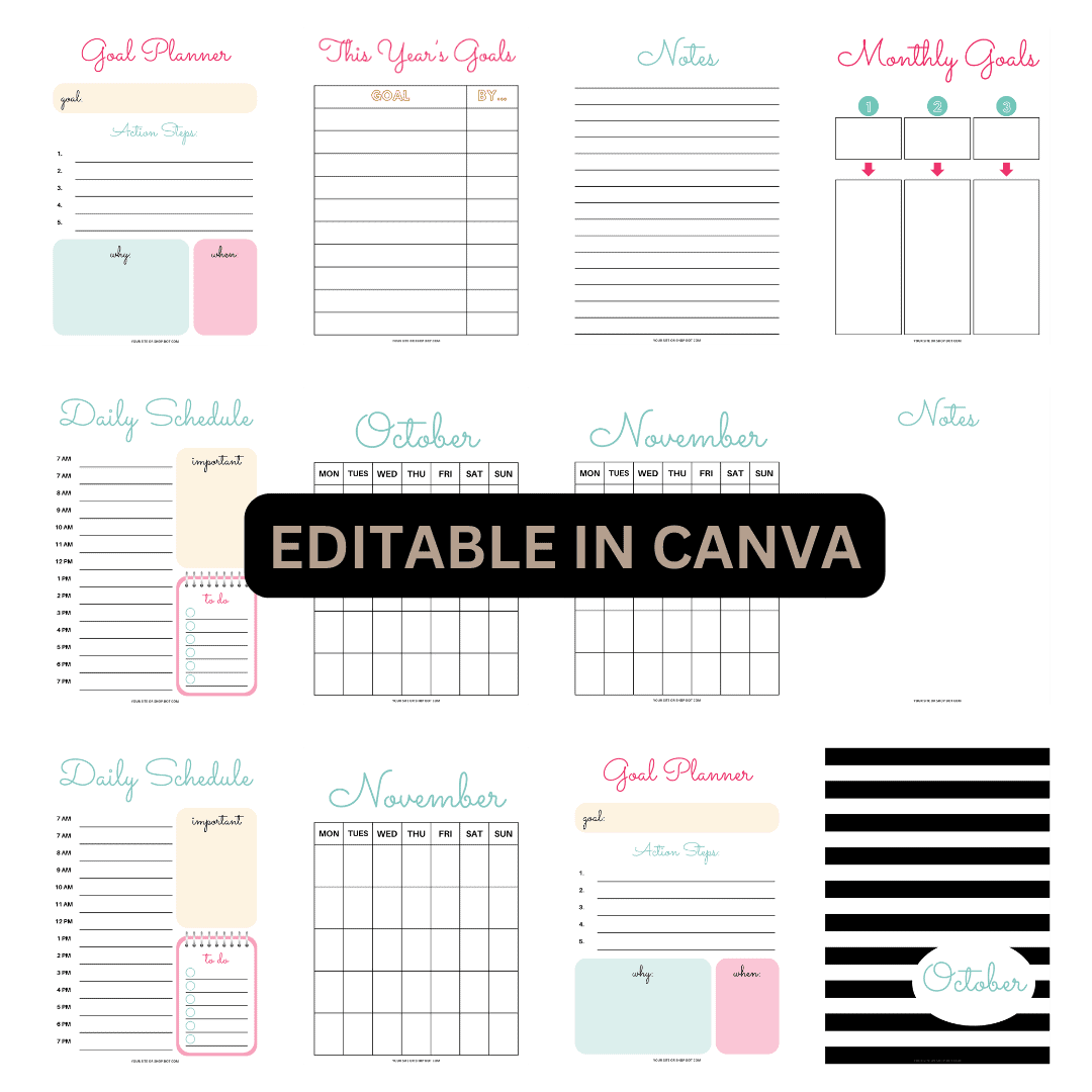 Bundle: Black and White Striped Printable & Digital Planners - Image 6