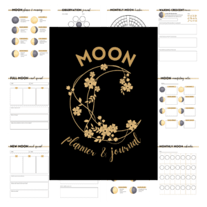 Cover image for printable moon journal and planner Canva template.