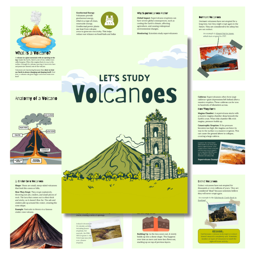 Cover image of volcano unit study in green