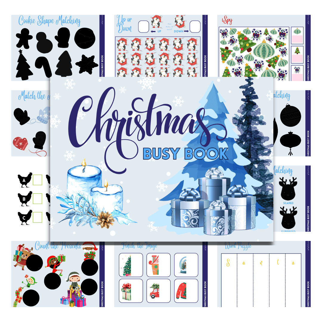 Cover image for Christmas busy book in blue