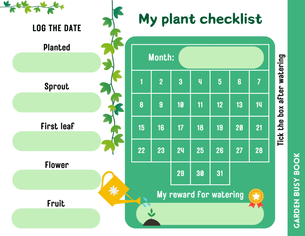 Plant checklist for gardening busy book