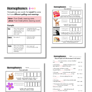 Homophones, Homographs & Homonyms Worksheet Pack