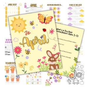 Cover image for the April Morning Bundle for 3 to 5 year olds. Features the cover and a few pages lying behind it.