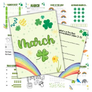 Cover image for the March Morning Bundle for 3 to 5 year olds. Features the cover and a few pages lying behind it.