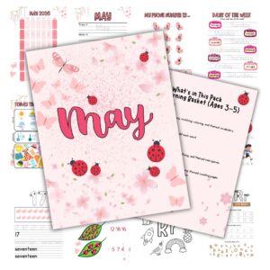 Cover image for the May Morning Bundle for 3 to 5 year olds. Features the cover and a few pages lying behind it.