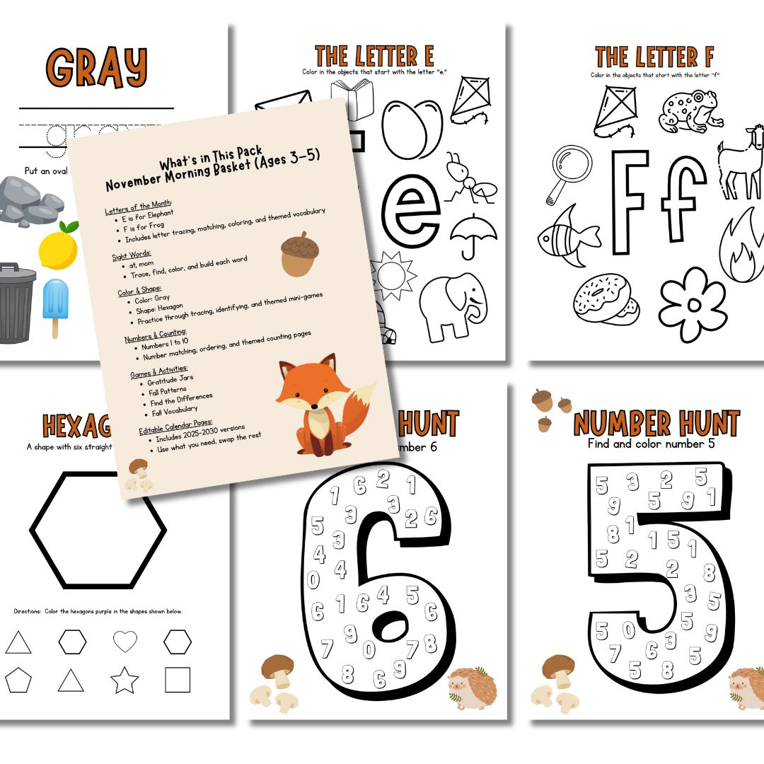 November Preschool Morning Menu - Image 2