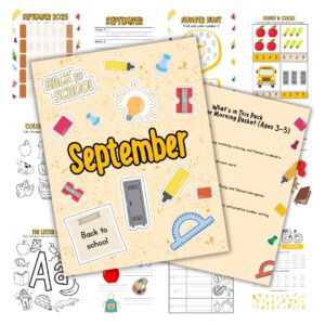 Cover image for the September Morning Bundle for 3 to 5 year olds. Features the cover and a few pages lying behind it.